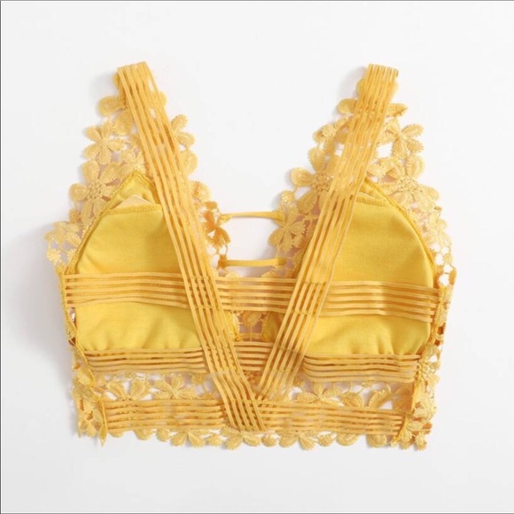 💕NWT Yellow Guipure Embroidered Longline Bralette Top💕 - Picture 5 of 5